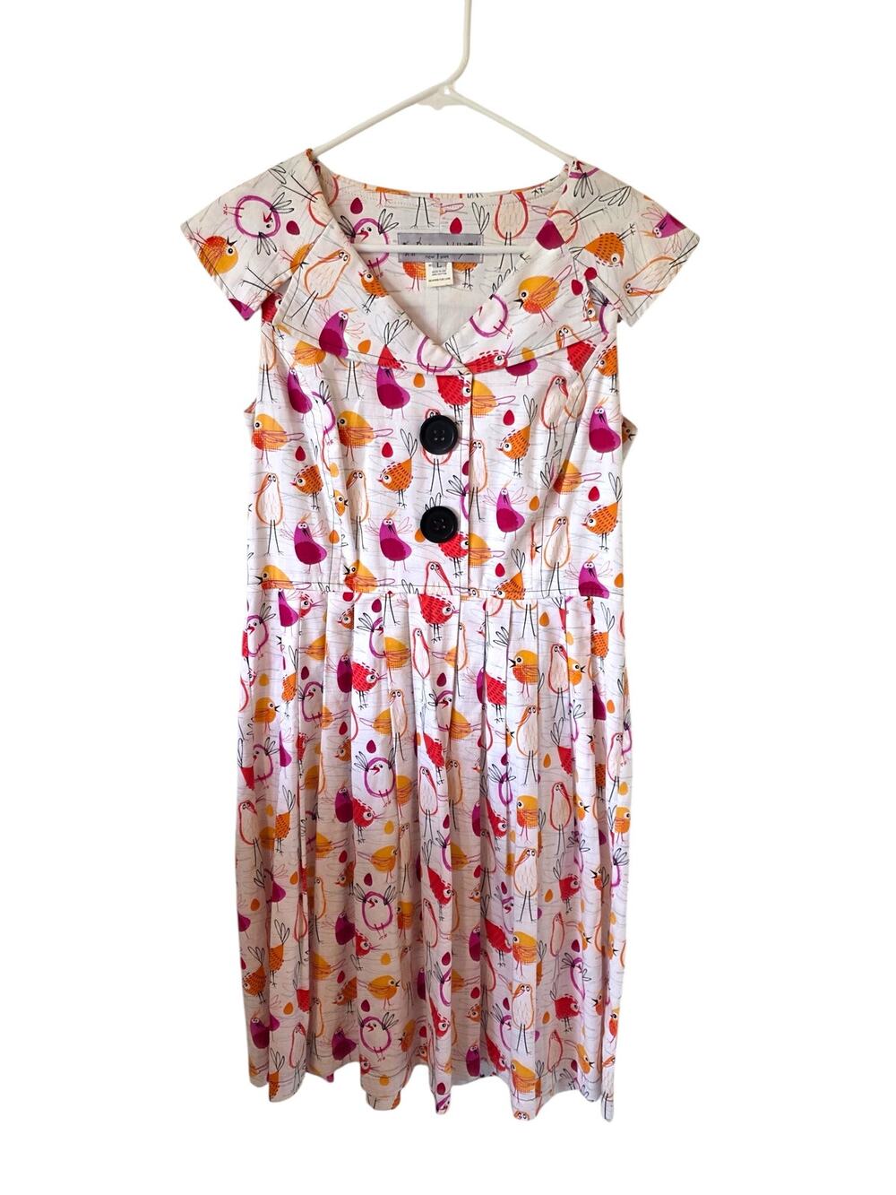 Beebop & Wally New York Womens Bird Print Dress Size Large Retro